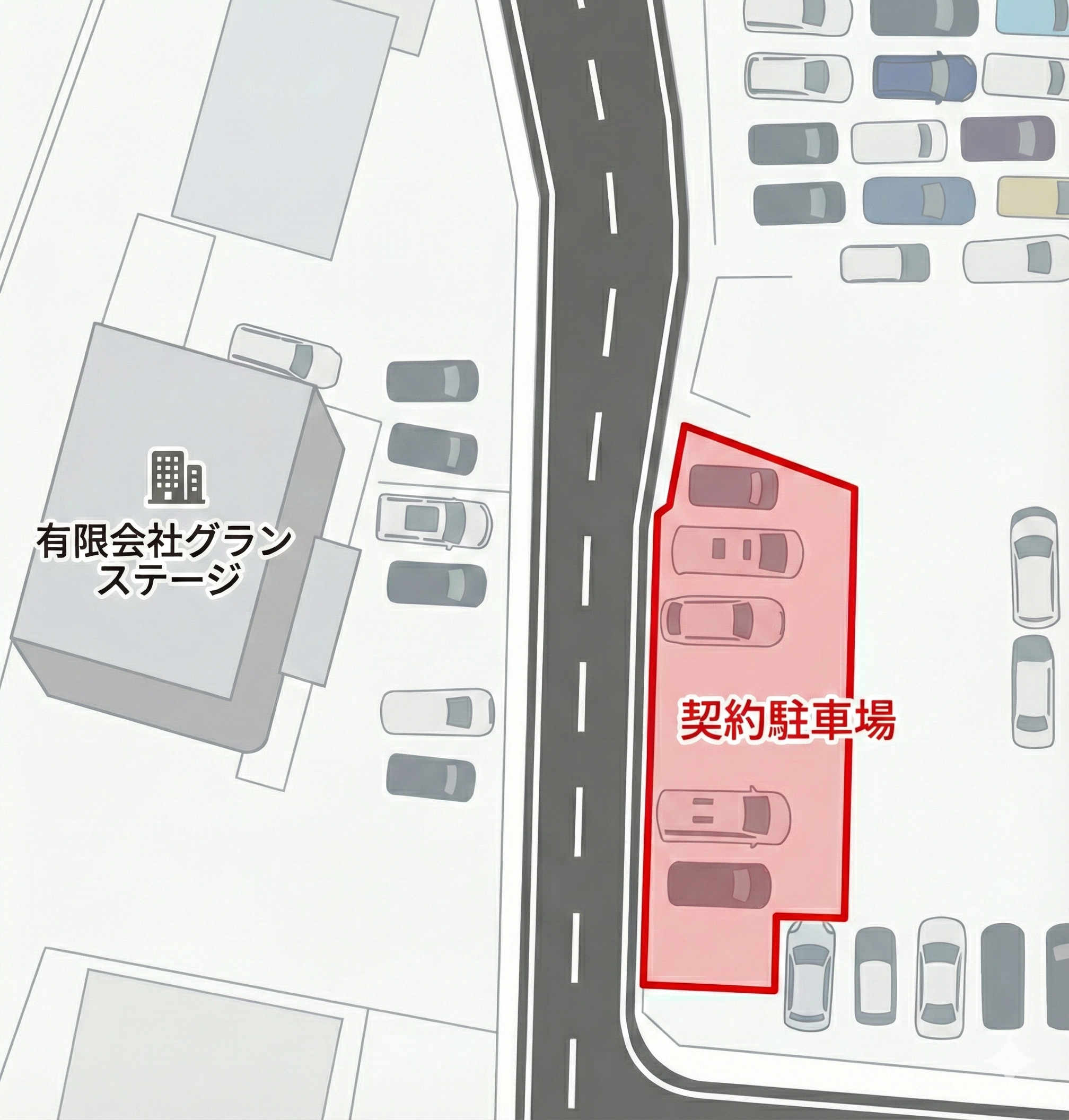 駐車場案内図（赤枠部分が契約駐車場）